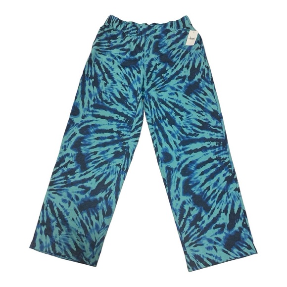 Jenni High-Rise Wide-Leg Lounge Pajama Pants Size M Ocean Aqua Tie Dye Burst - Picture 2 of 6
